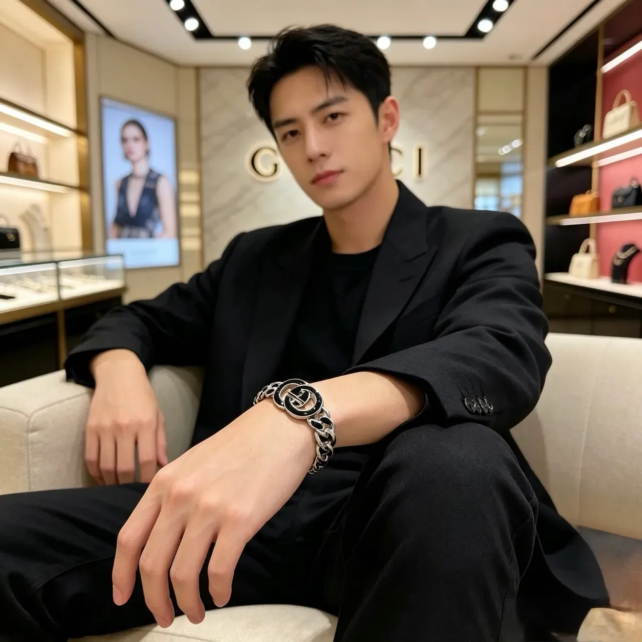 Gucci GG Marmont Black Enamel Curb-Link Bracelet 8