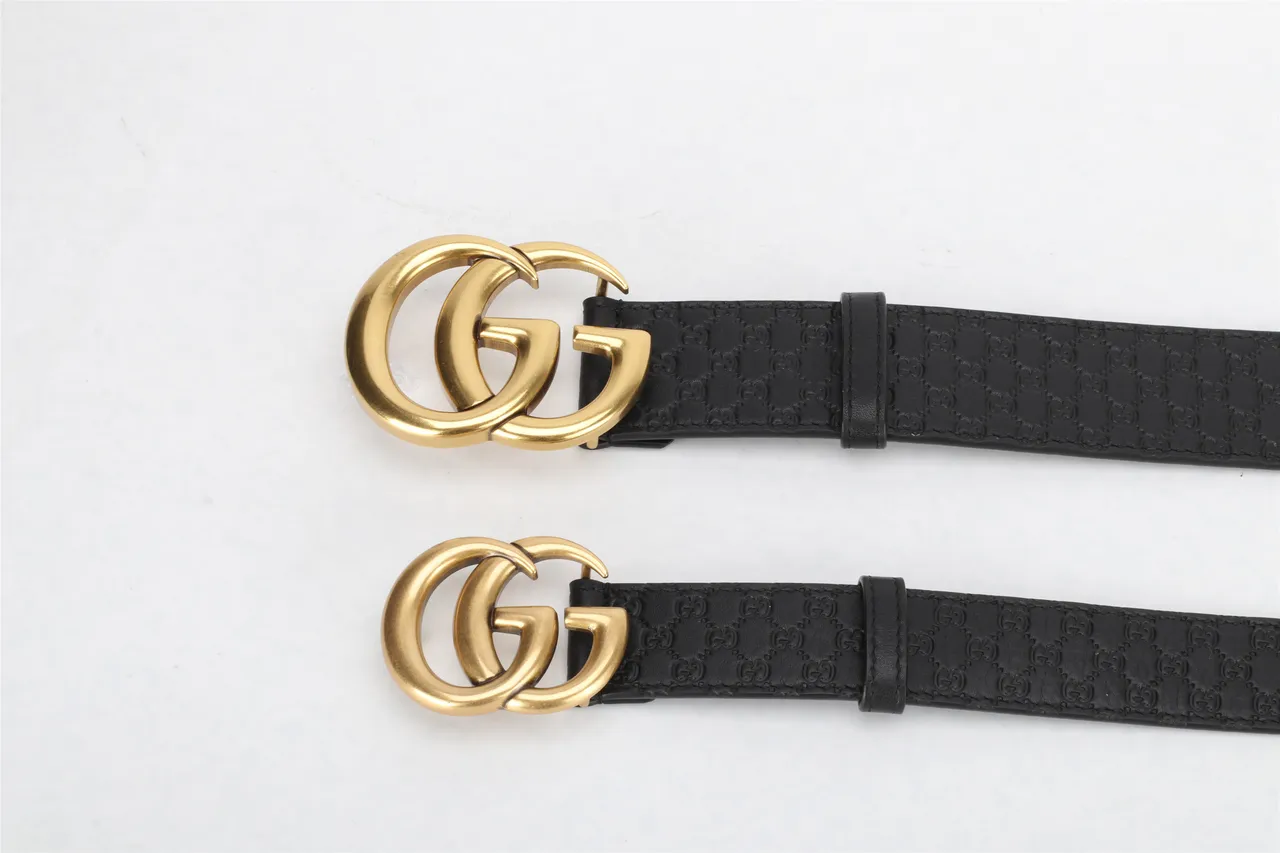 Gucci GG Marmont ceinture en cuir noire dorée monogramme embossé boucle double G 3