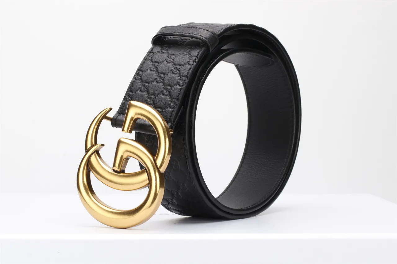 Gucci GG Marmont ceinture en cuir noire dorée monogramme embossé boucle double G 7