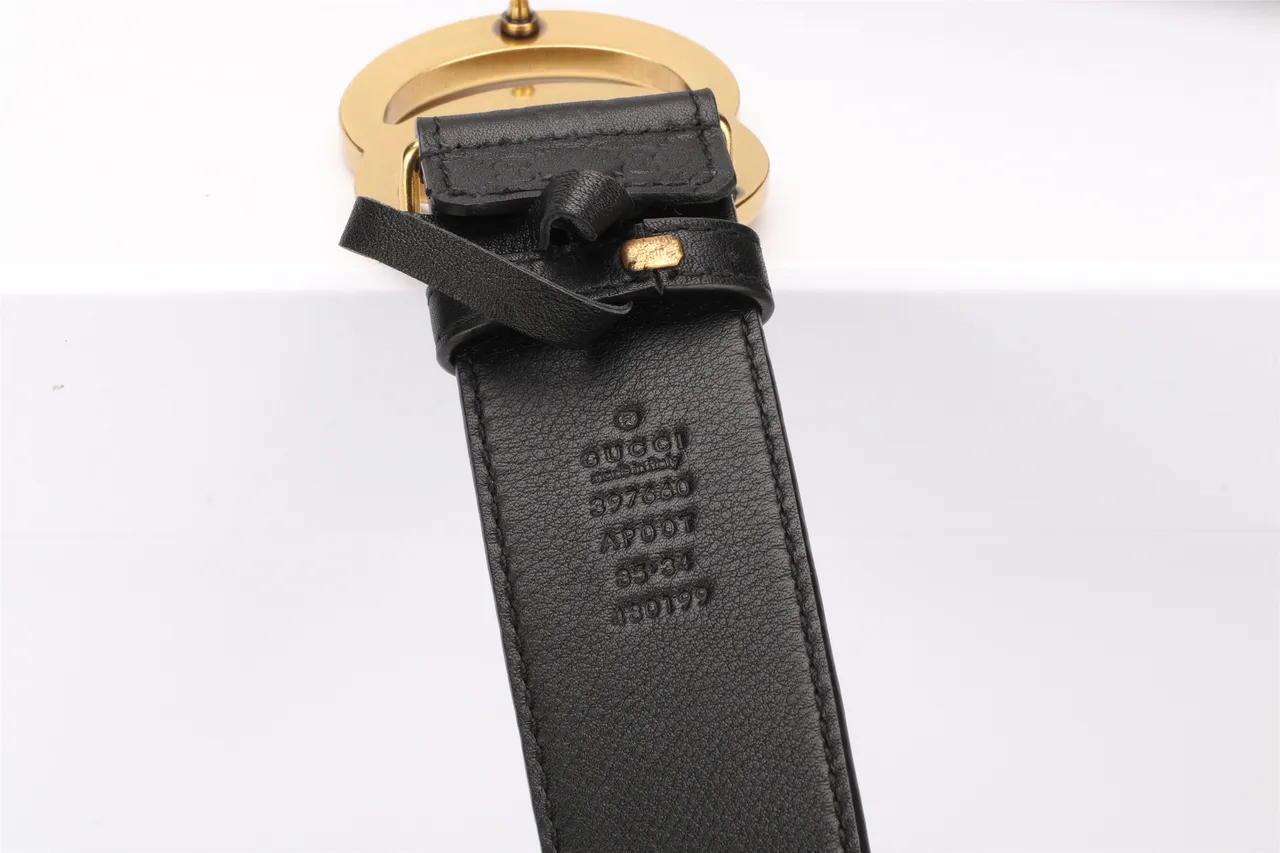 Gucci GG Marmont ceinture en cuir noire dorée monogramme embossé boucle double G 8