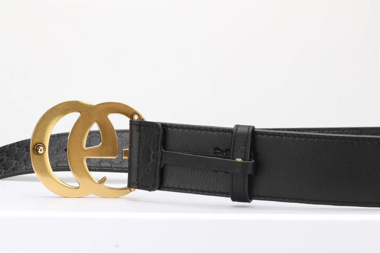 Gucci GG Marmont ceinture en cuir noire dorée monogramme embossé boucle double G 9