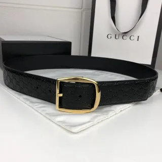 Gucci GG Marmont Black Gold Embossed Monogram Rectangular Buckle Leather Belt