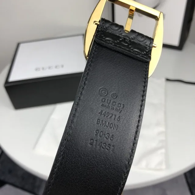 Gucci GG Marmont Black Gold Embossed Monogram Rectangular Buckle Leather Belt 3