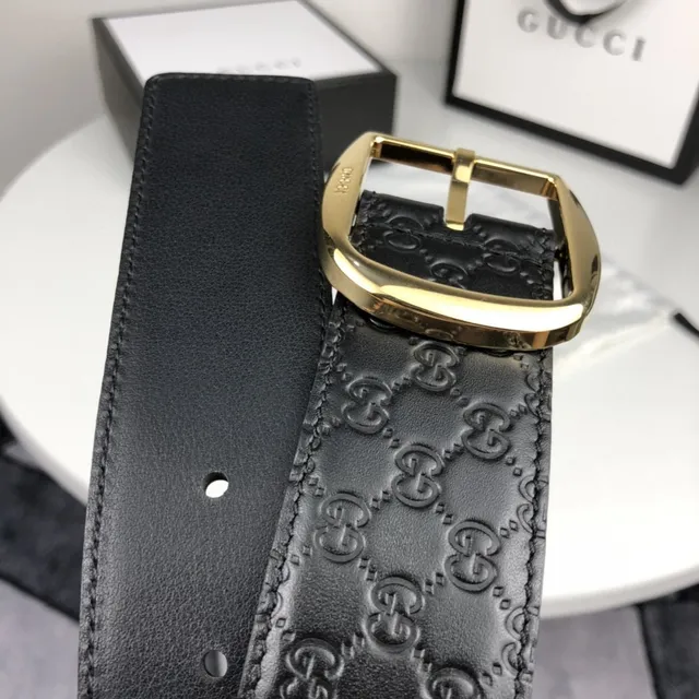 Gucci GG Marmont Black Gold Embossed Monogram Rectangular Buckle Leather Belt 5