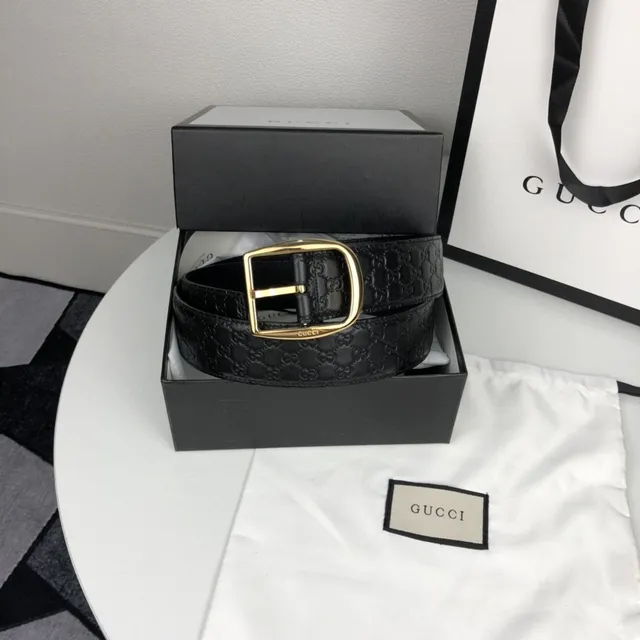Gucci GG Marmont Black Gold Embossed Monogram Rectangular Buckle Leather Belt 6