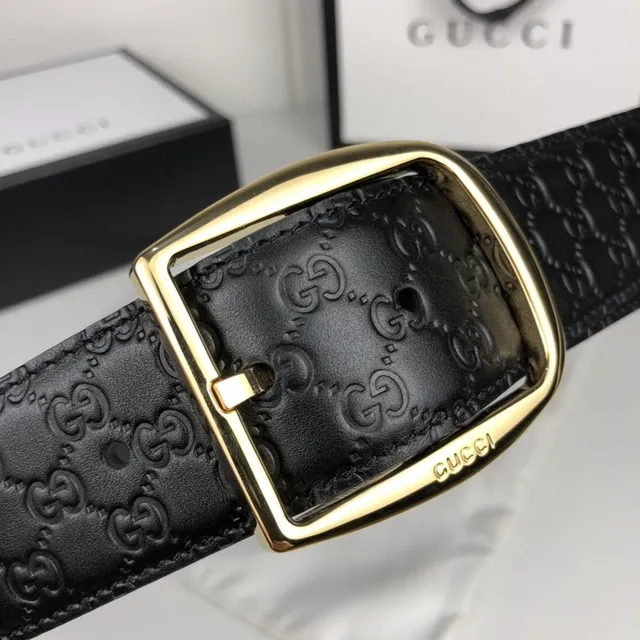 Gucci GG Marmont Black Gold Embossed Monogram Rectangular Buckle Leather Belt 7
