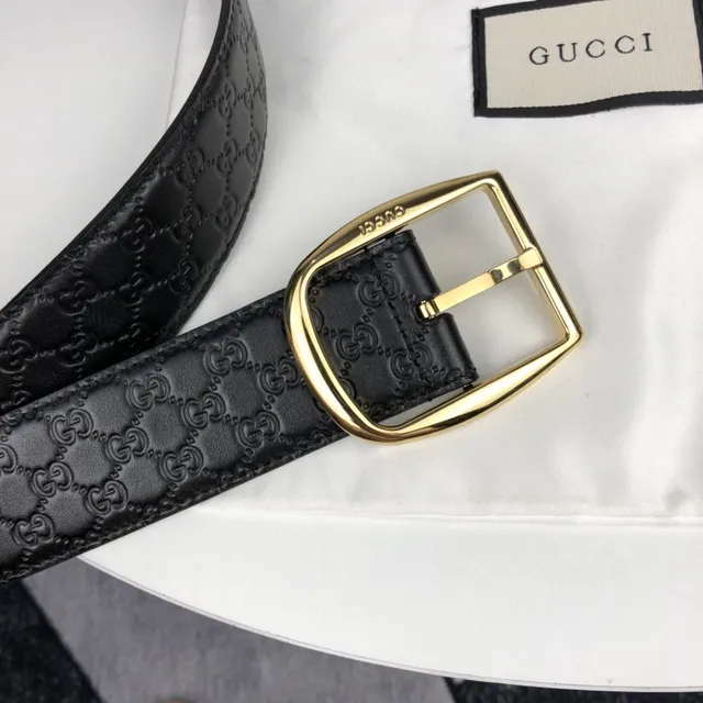 Gucci GG Marmont Black Gold Embossed Monogram Rectangular Buckle Leather Belt 8