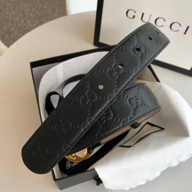 Gucci GG Marmont Black Gold Interlocking G Buckle Embossed Monogram Leather Belt 4