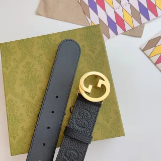 Gucci GG Marmont Black Gold Interlocking G Buckle Embossed Motif Leather Belt
