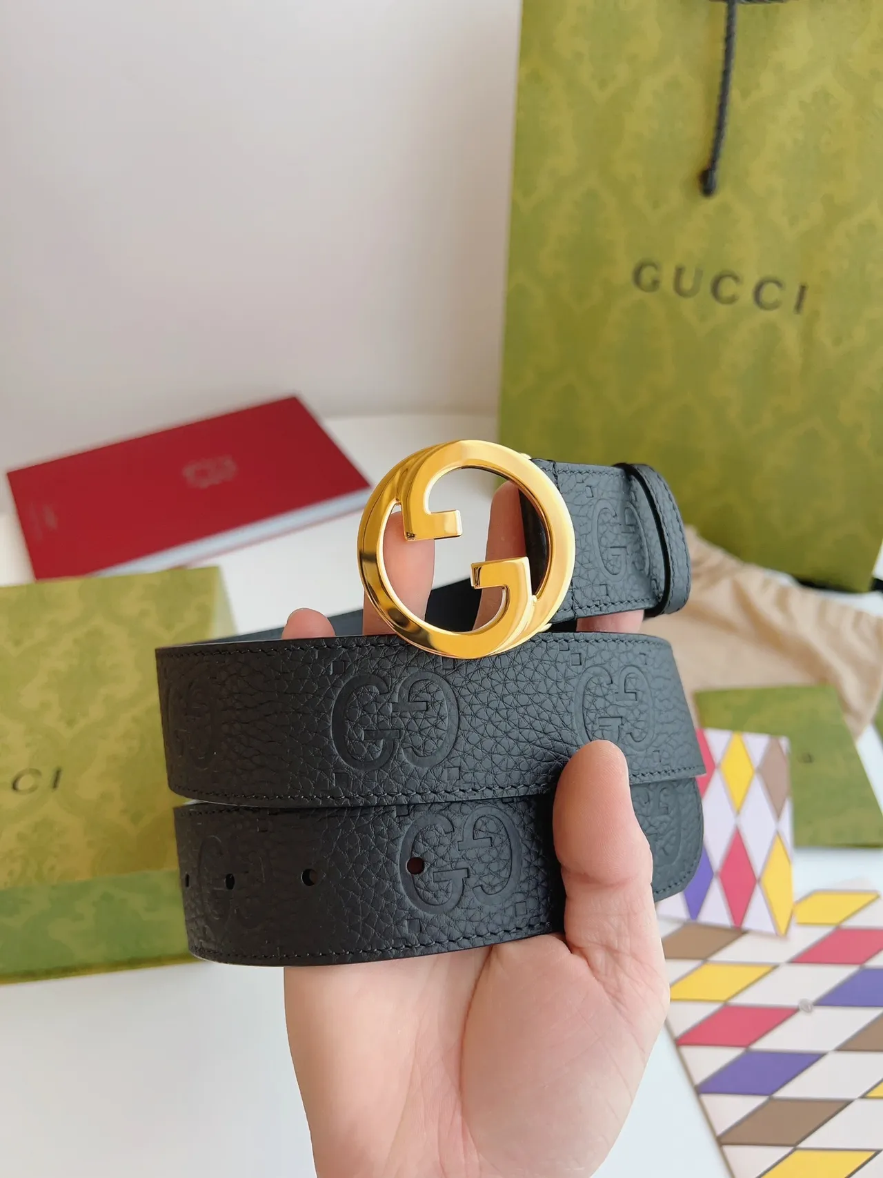 Gucci GG Marmont কালো সোনার interlocking G বাকেল embossed মোটিফ চামড়ার বেল্ট 4