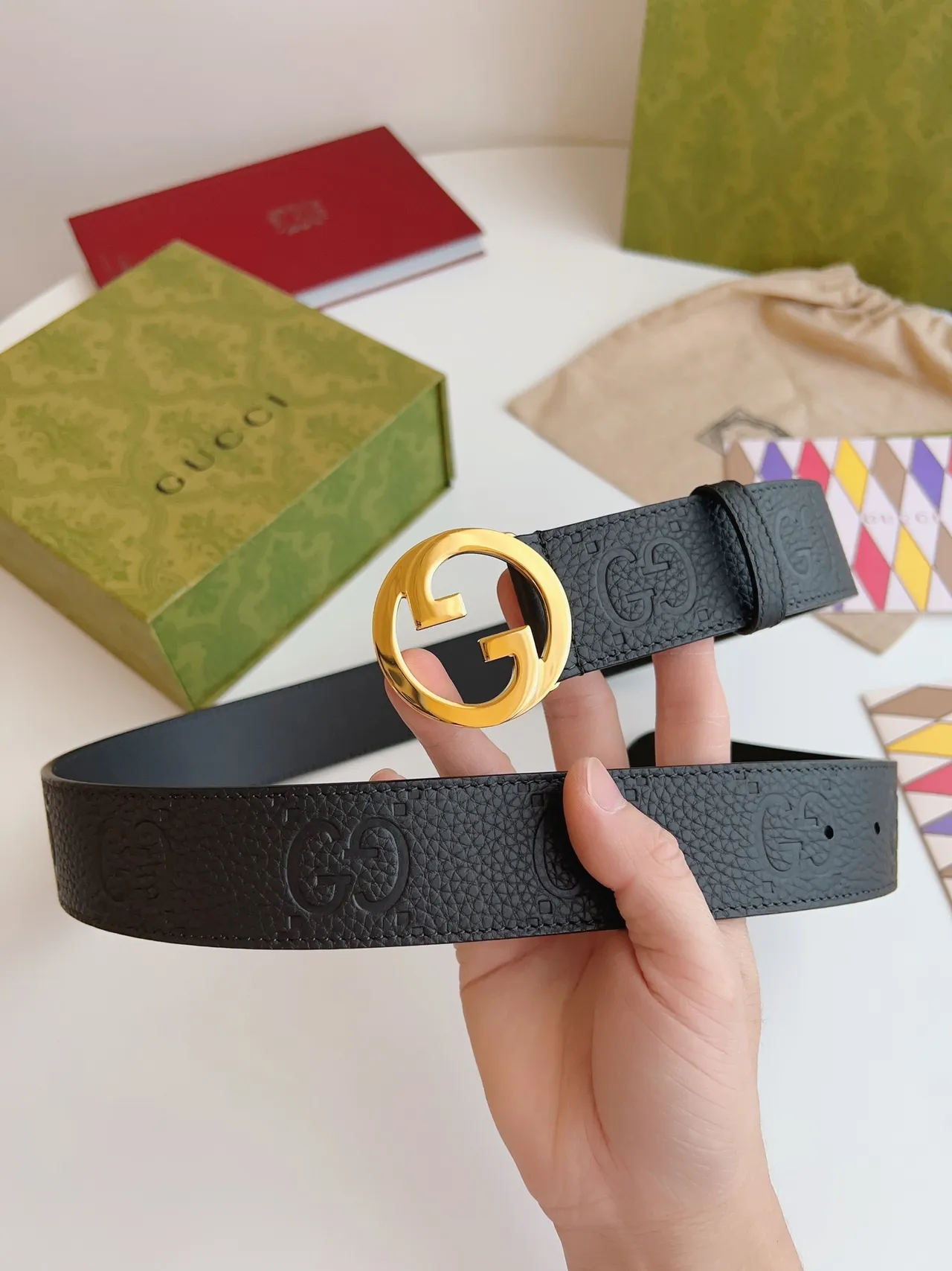 Gucci GG Marmont কালো সোনার interlocking G বাকেল embossed মোটিফ চামড়ার বেল্ট 7