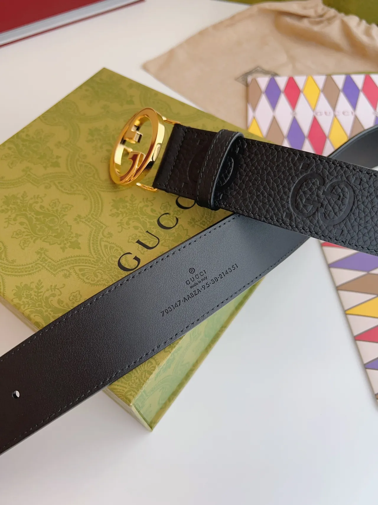 Gucci GG Marmont কালো সোনার interlocking G বাকেল embossed মোটিফ চামড়ার বেল্ট 8
