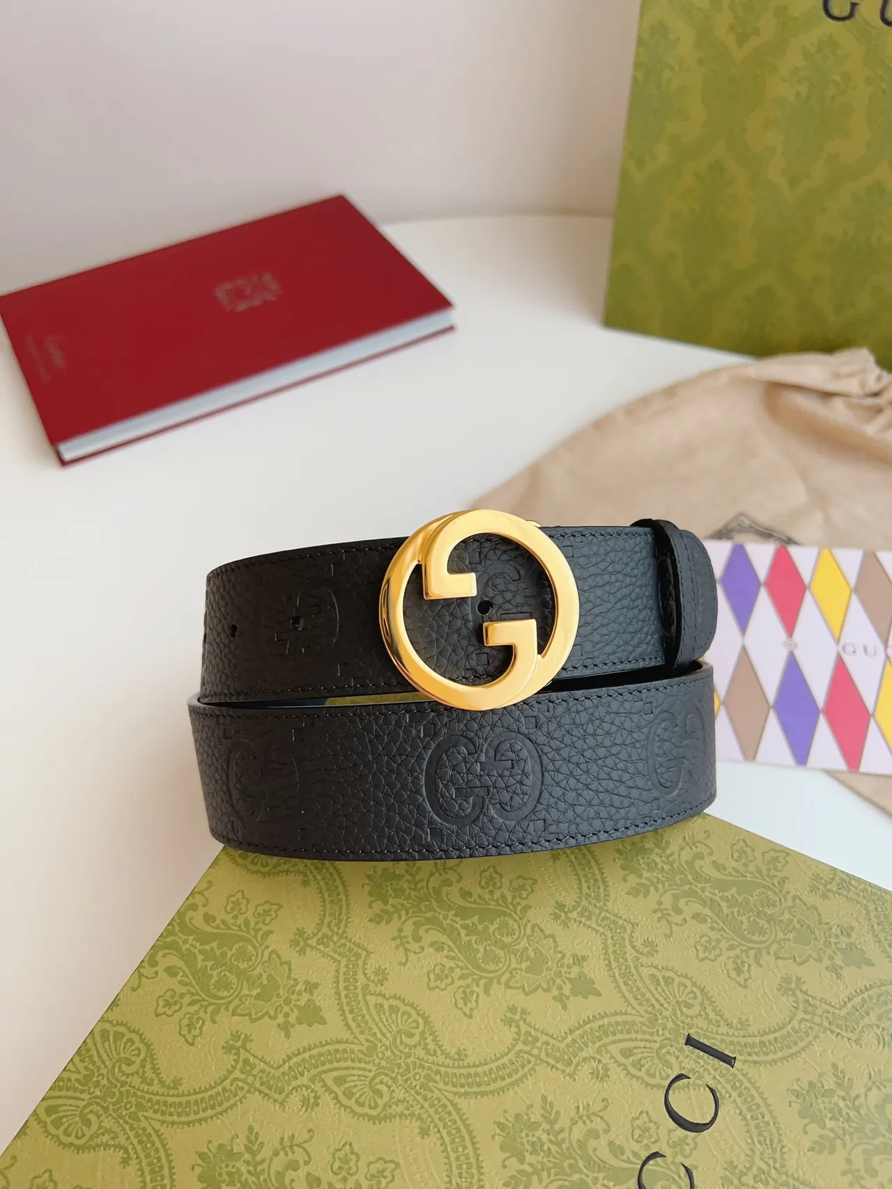 Gucci GG Marmont কালো সোনার interlocking G বাকেল embossed মোটিফ চামড়ার বেল্ট 9