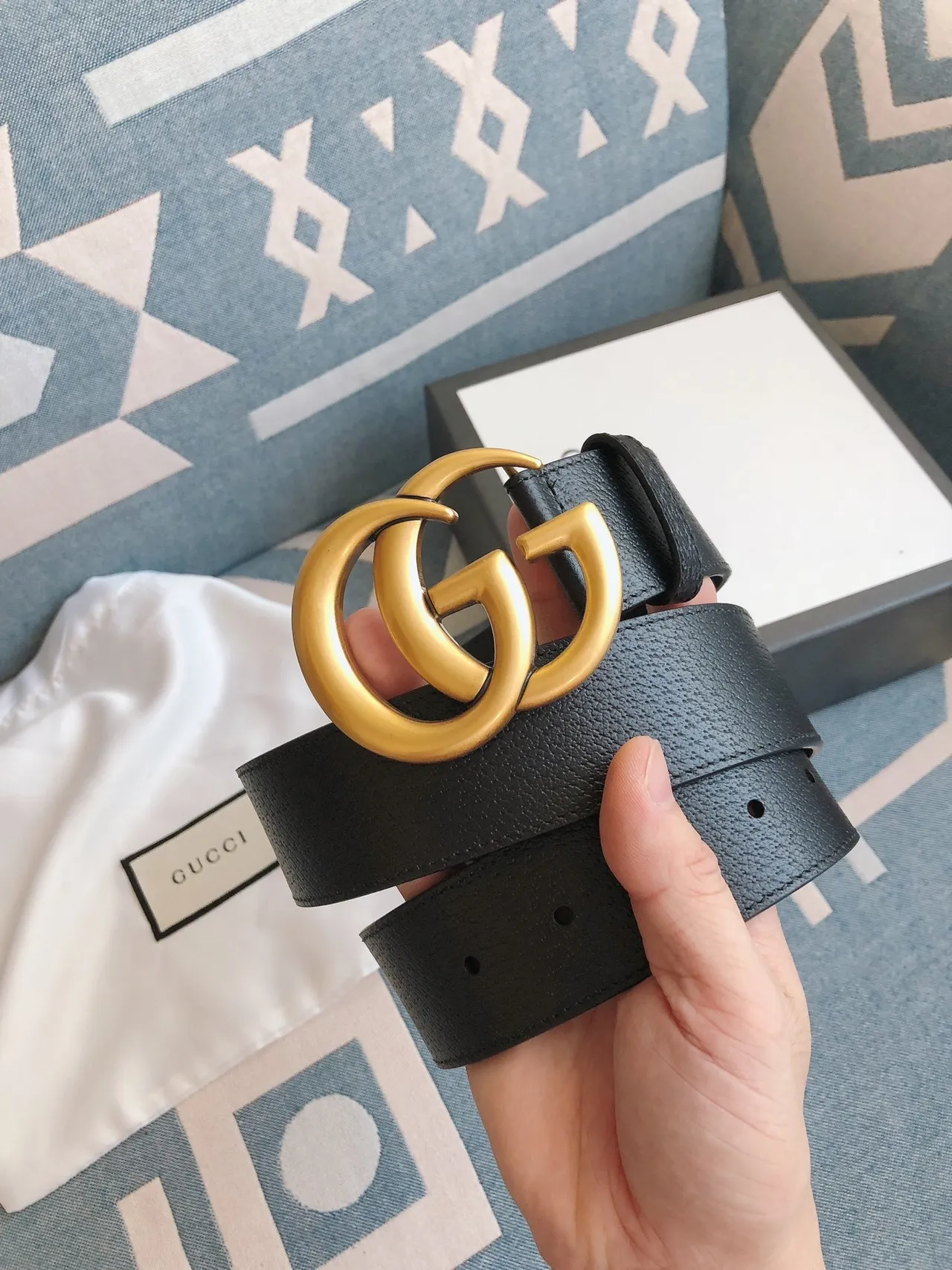 Gucci GG Marmont Black Gold Interlocking G Buckle Pebbled Leather Belt 7