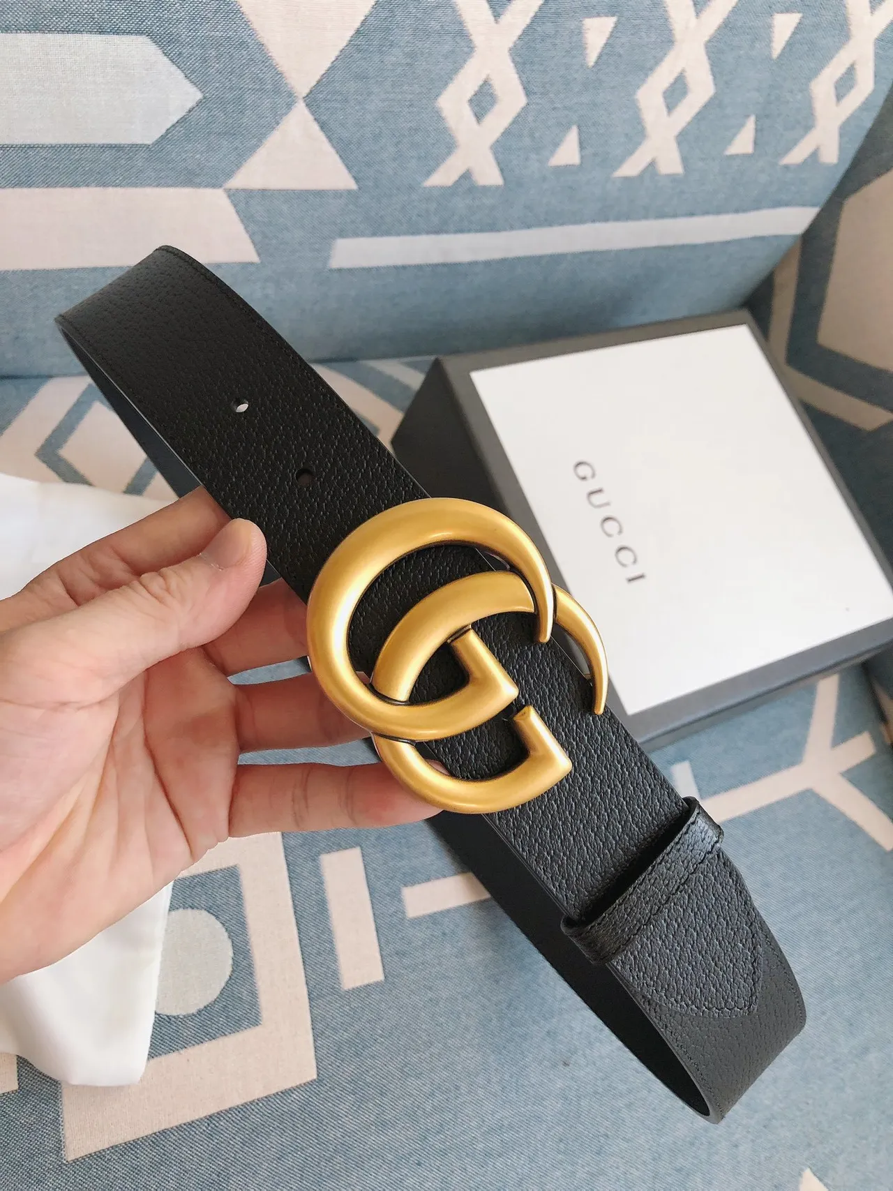 Gucci GG Marmont Black Gold Interlocking G Buckle Pebbled Leather Belt 9