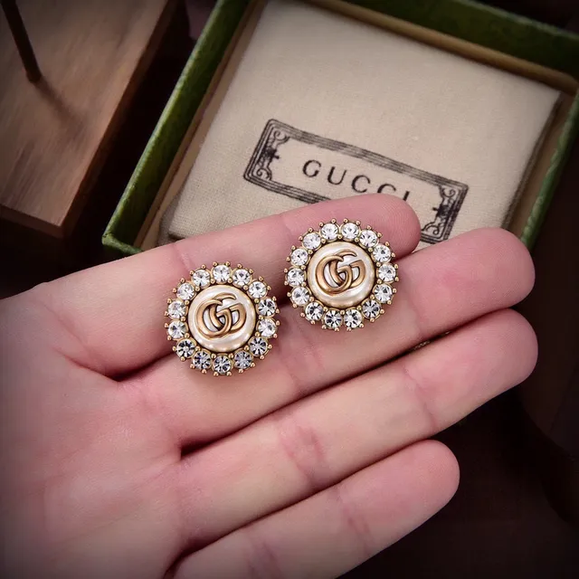 Gucci GG Marmont Crystal Halo Pearl Stud Earrings 5