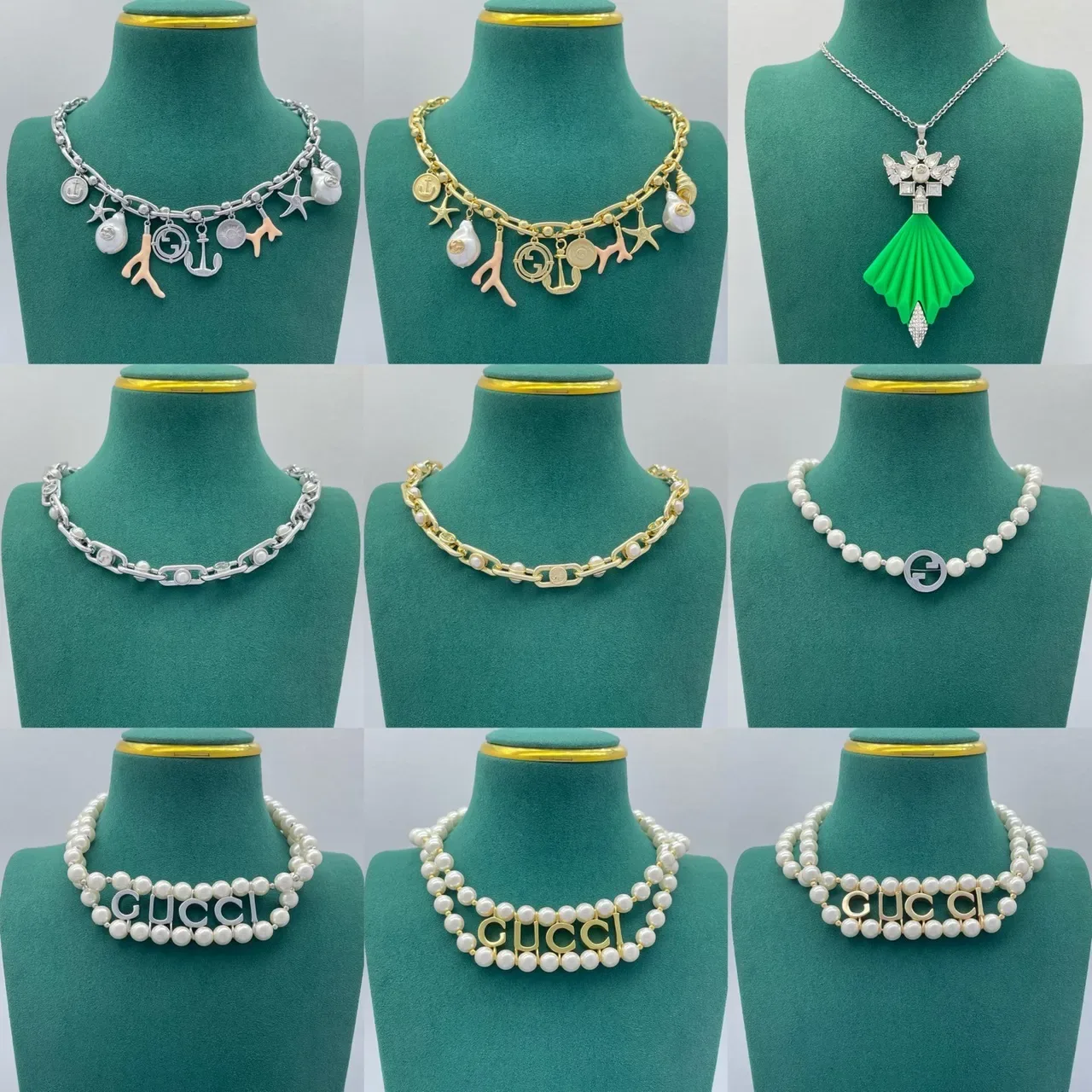 Gucci GG Marmont Crystal-Pavé Interlocking G Pendant Necklace 5
