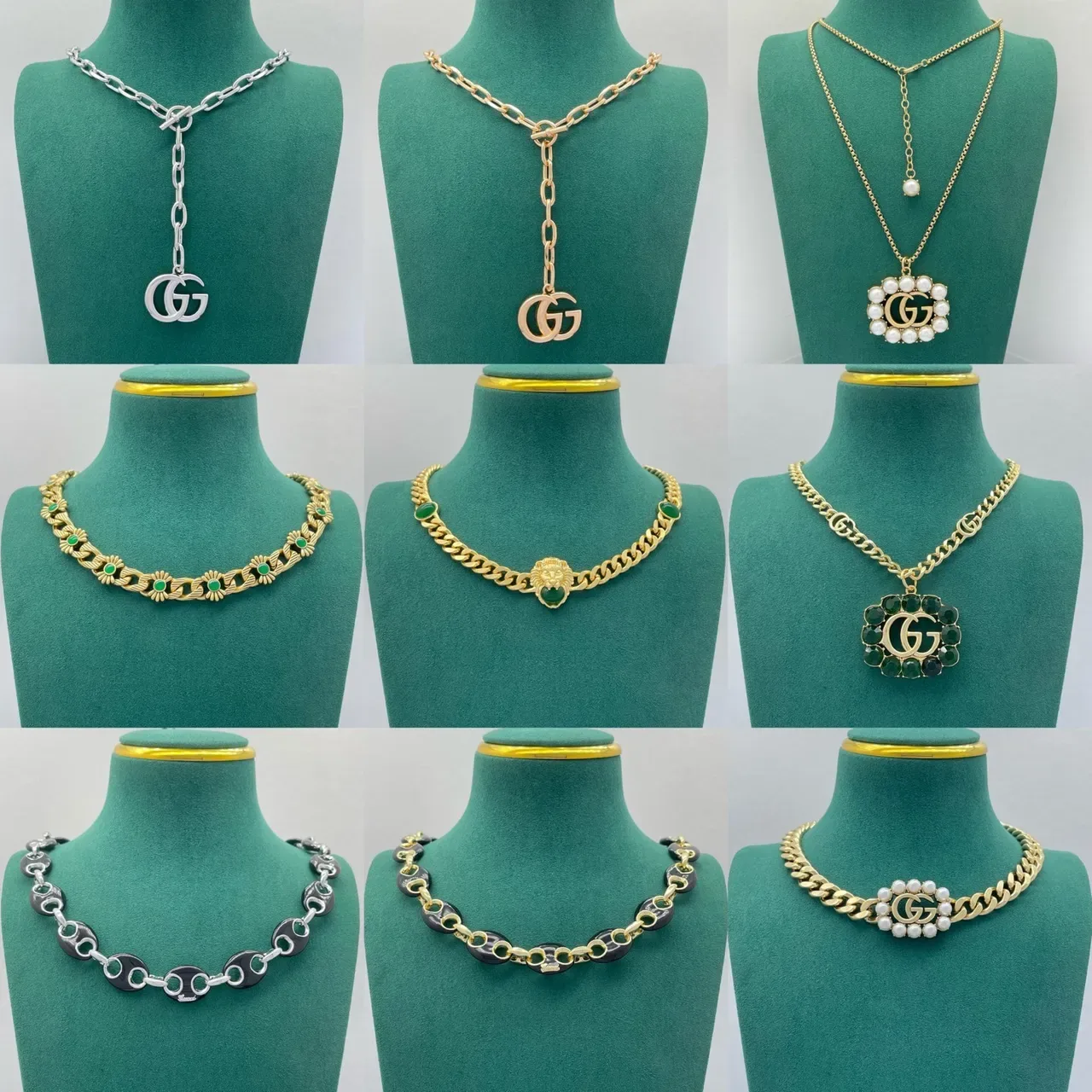 Gucci GG Marmont Crystal-Pavé Interlocking G Pendant Necklace 6