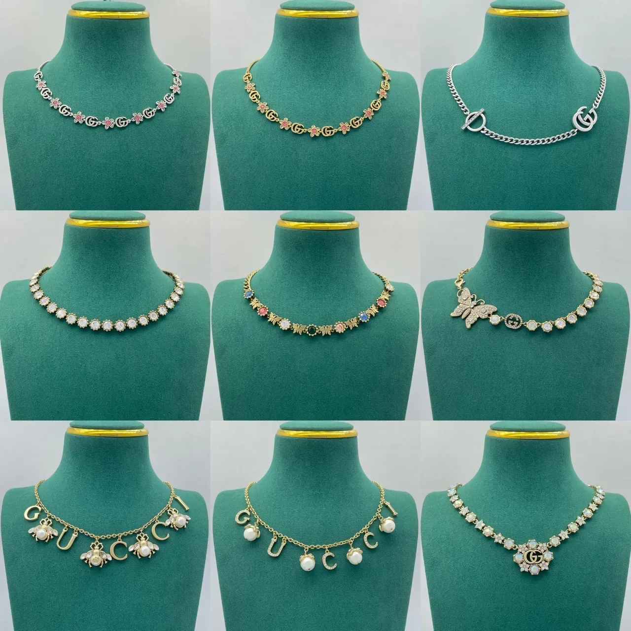 Gucci GG Marmont Crystal-Pavé Interlocking G Pendant Necklace 8