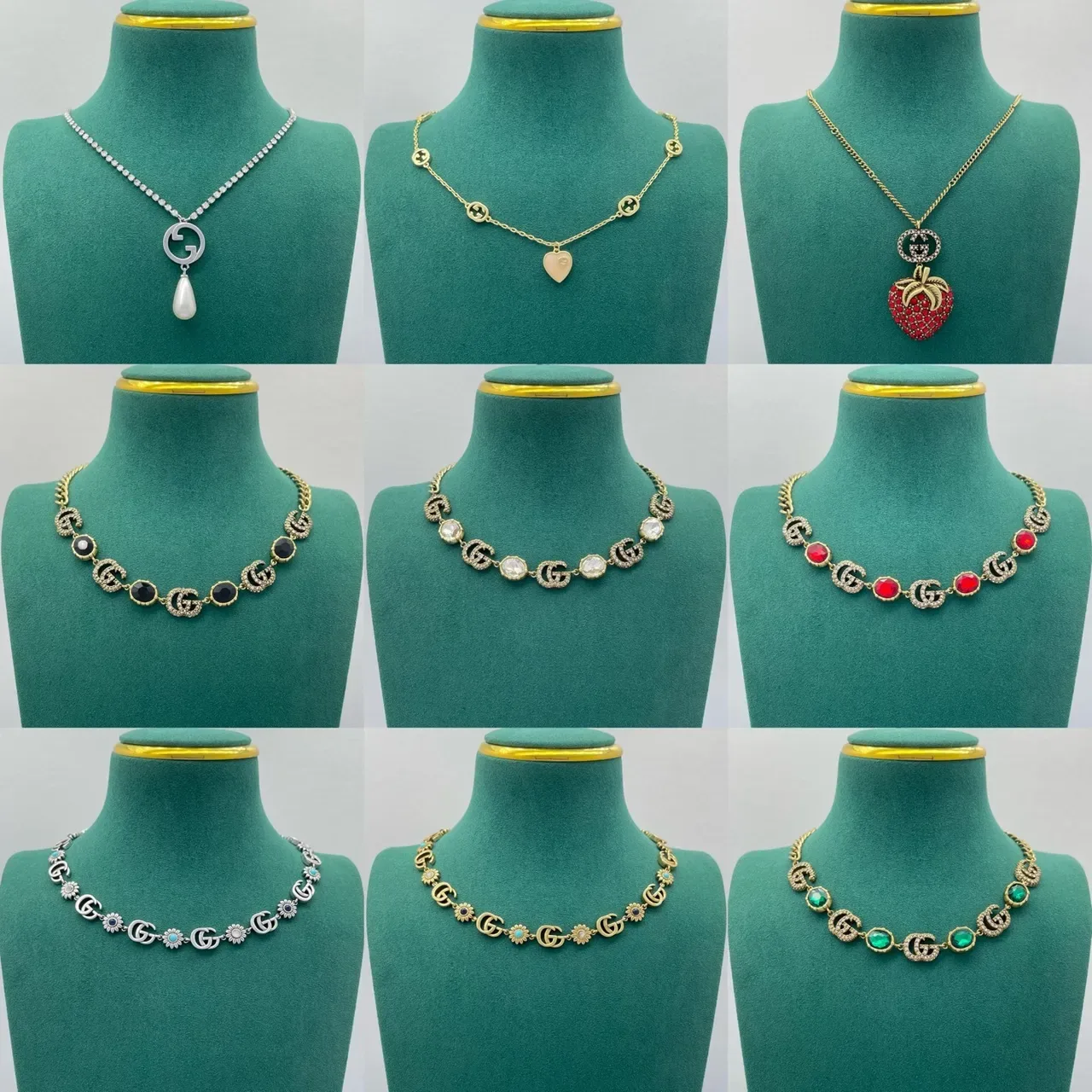 Gucci GG Marmont Crystal-Pavé Interlocking G Pendant Necklace 9