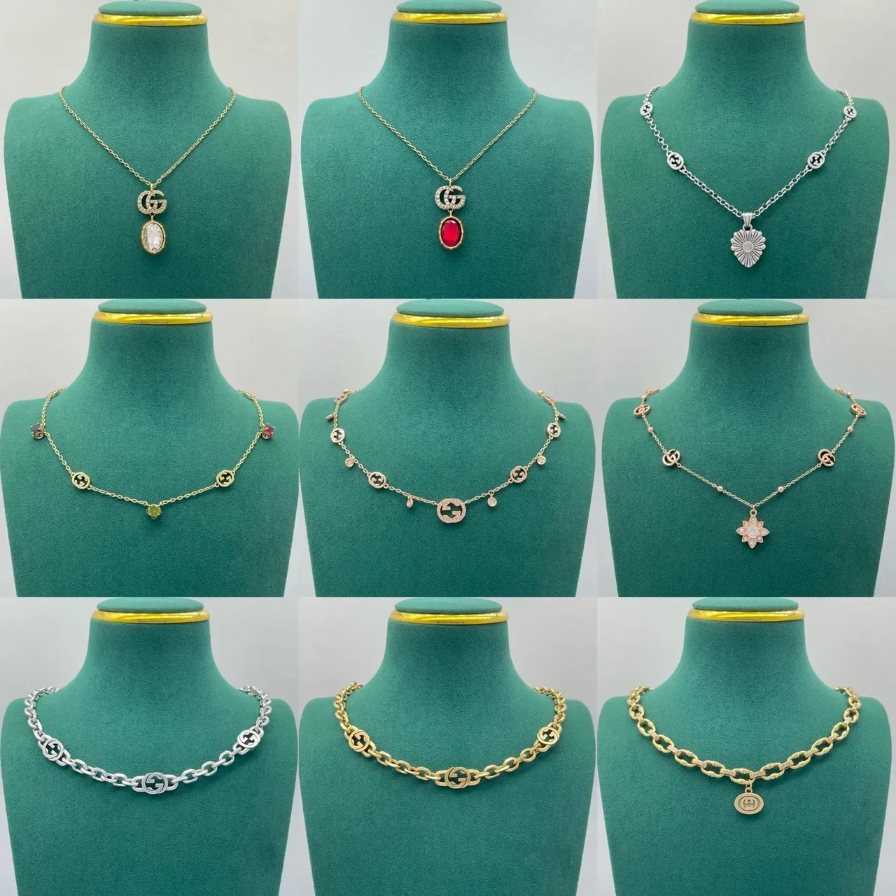 Gucci GG Marmont Crystal-Pavé Interlocking G Pendant Necklace 12