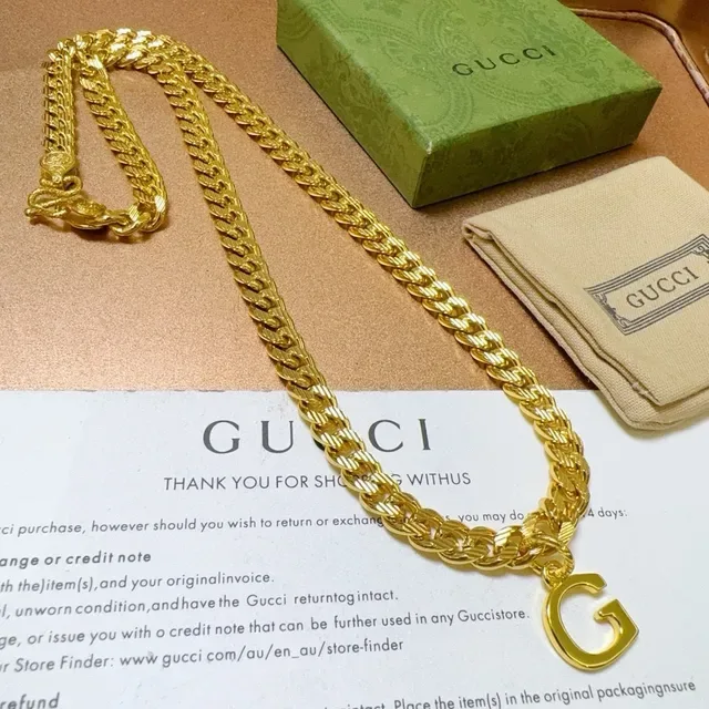 Gucci GG Marmont Gold Black Curb-Link Chain Metal Necklace 2