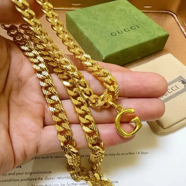 Gucci GG Marmont Gold Black Curb-Link Chain Metal Necklace 6