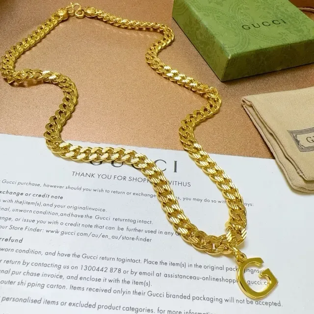 Gucci GG Marmont Gold Black Curb-Link Chain Metal Necklace 7