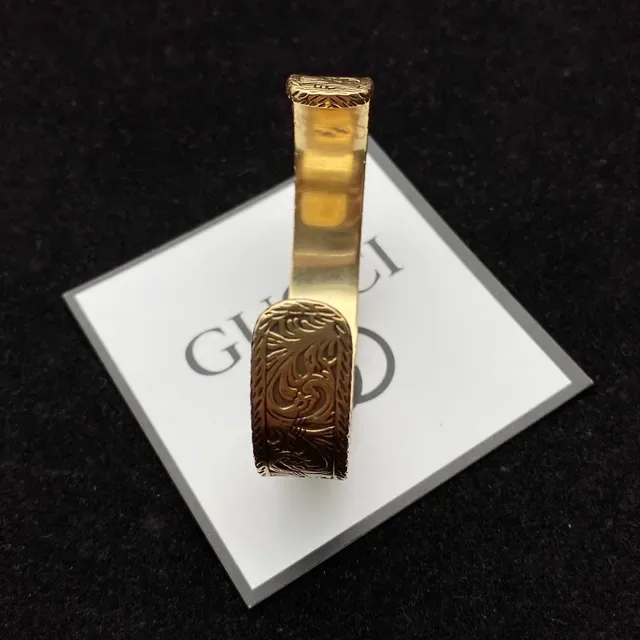 Gucci GG Marmont Gold Brown Ornate Engraved Metalwork Interlocking G Motif Bracelet 2