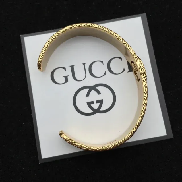Gucci GG Marmont Gold Brown Ornate Engraved Metalwork Interlocking G Motif Bracelet 3