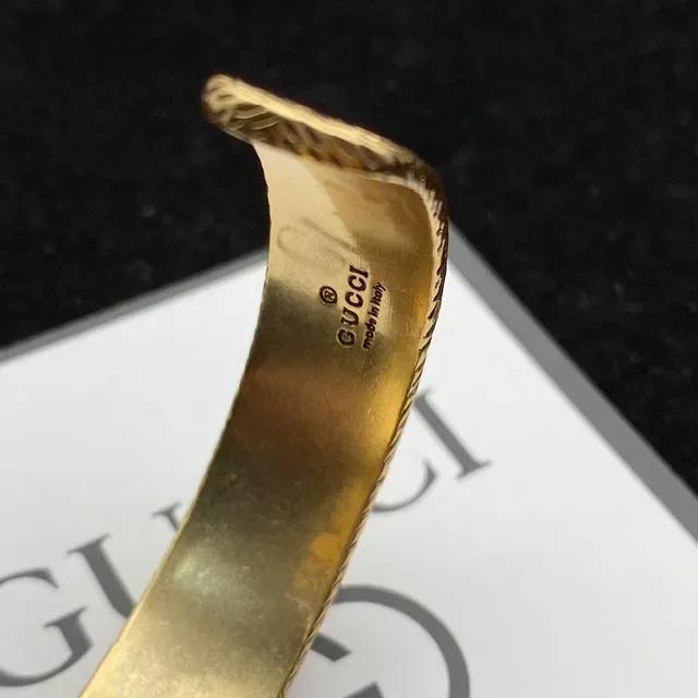 Gucci GG Marmont Gold Brown Ornate Engraved Metalwork Interlocking G Motif Bracelet 5