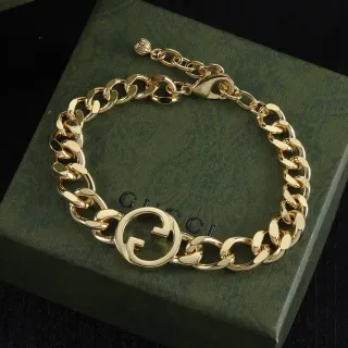 Gucci GG Marmont Gold Chunky Curb-Link Chain Interlocking G Logo Centerpiece Bracelet
