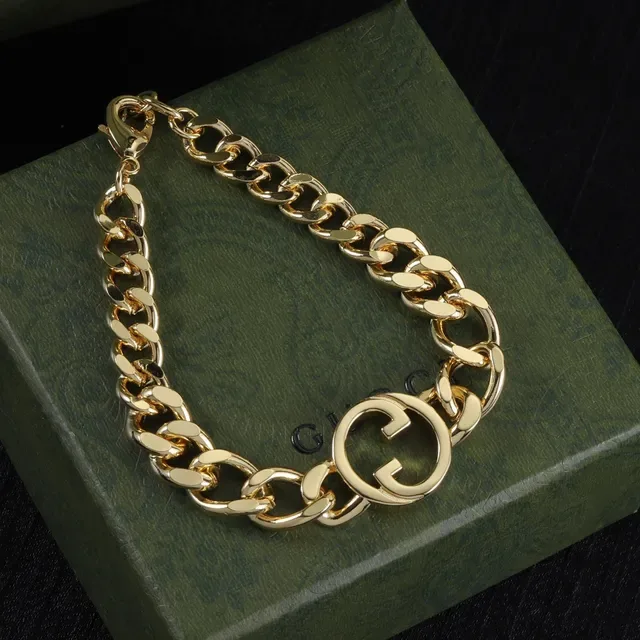 Gucci GG Marmont Gold Chunky Curb-Link Chain Interlocking G Logo Centerpiece Bracelet 6