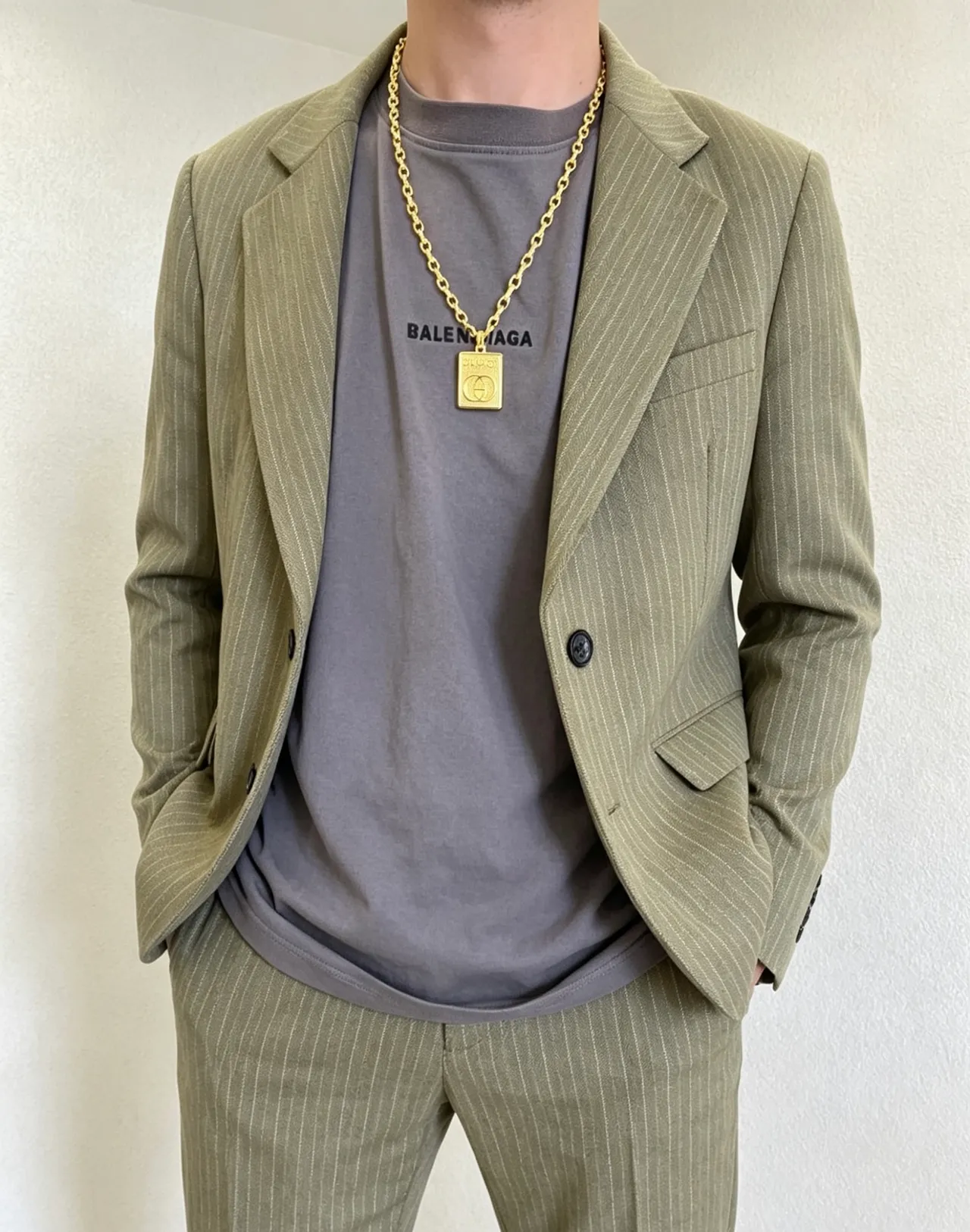 Gucci GG Marmont Gold Green Curb-Link Chain Square Pendant Necklace 3