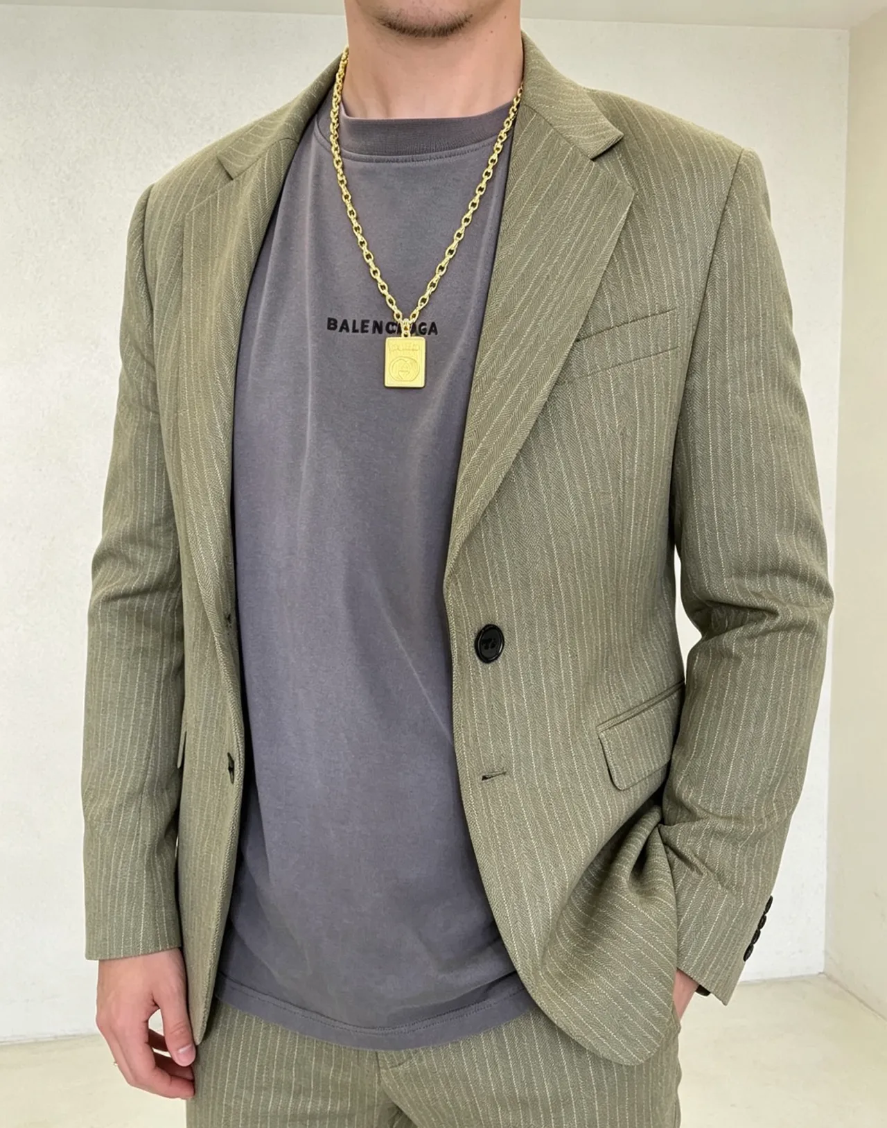 Gucci GG Marmont Gold Green Curb-Link Chain Square Pendant Necklace 4