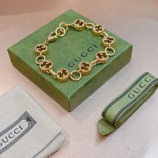 Gucci GG Marmont Gold Green Interlocking G Motif Bracelet