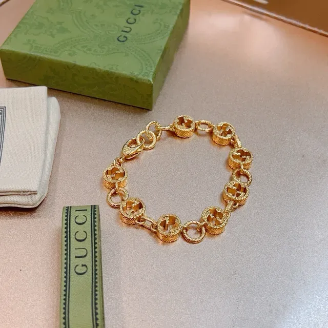 Gucci GG Marmont Gold Green Interlocking G Motif Bracelet 2