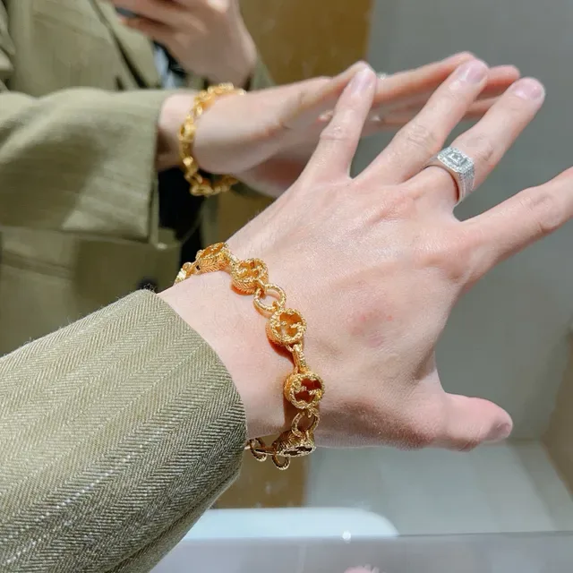 Gucci GG Marmont Gold Green Interlocking G Motif Bracelet 5