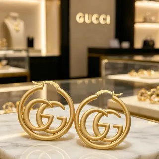 Gucci GG Marmont Gold Matte Interlocking Logo Earrings