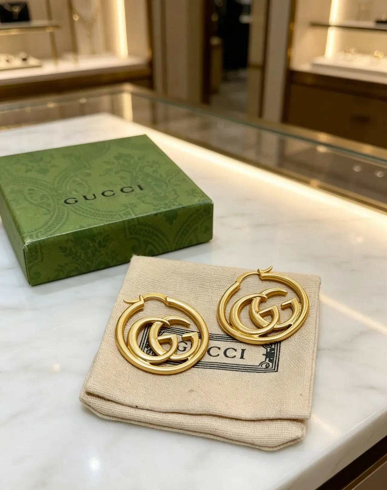 Gucci GG Marmont Gold Matte Interlocking Logo Earrings 2