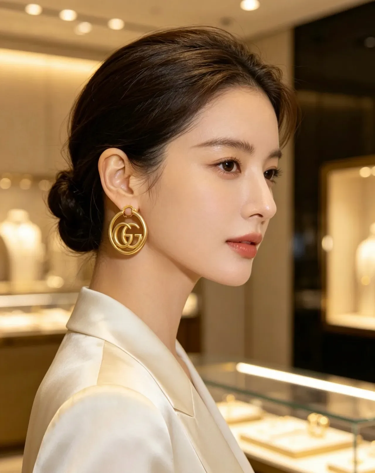 Gucci GG Marmont Gold Matte Interlocking Logo Earrings 3