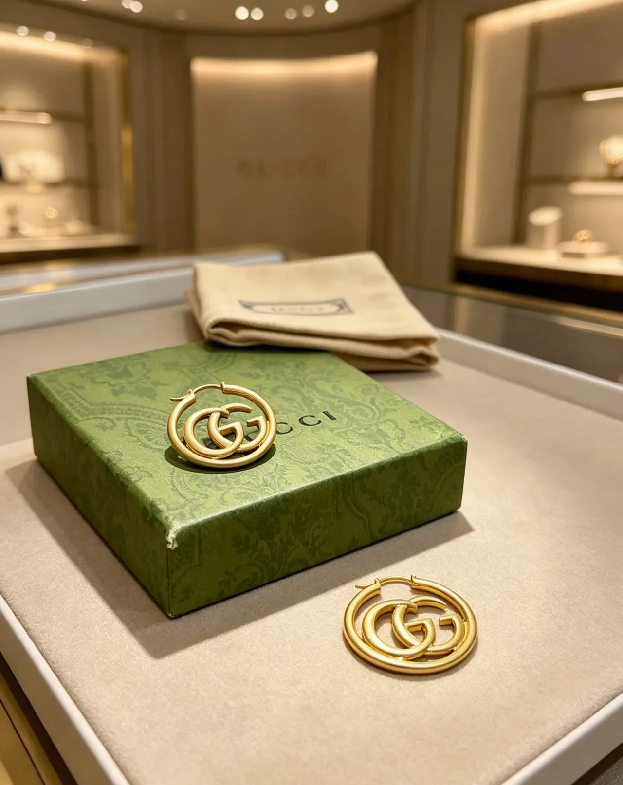 Gucci GG Marmont Gold Matte Interlocking Logo Earrings 4