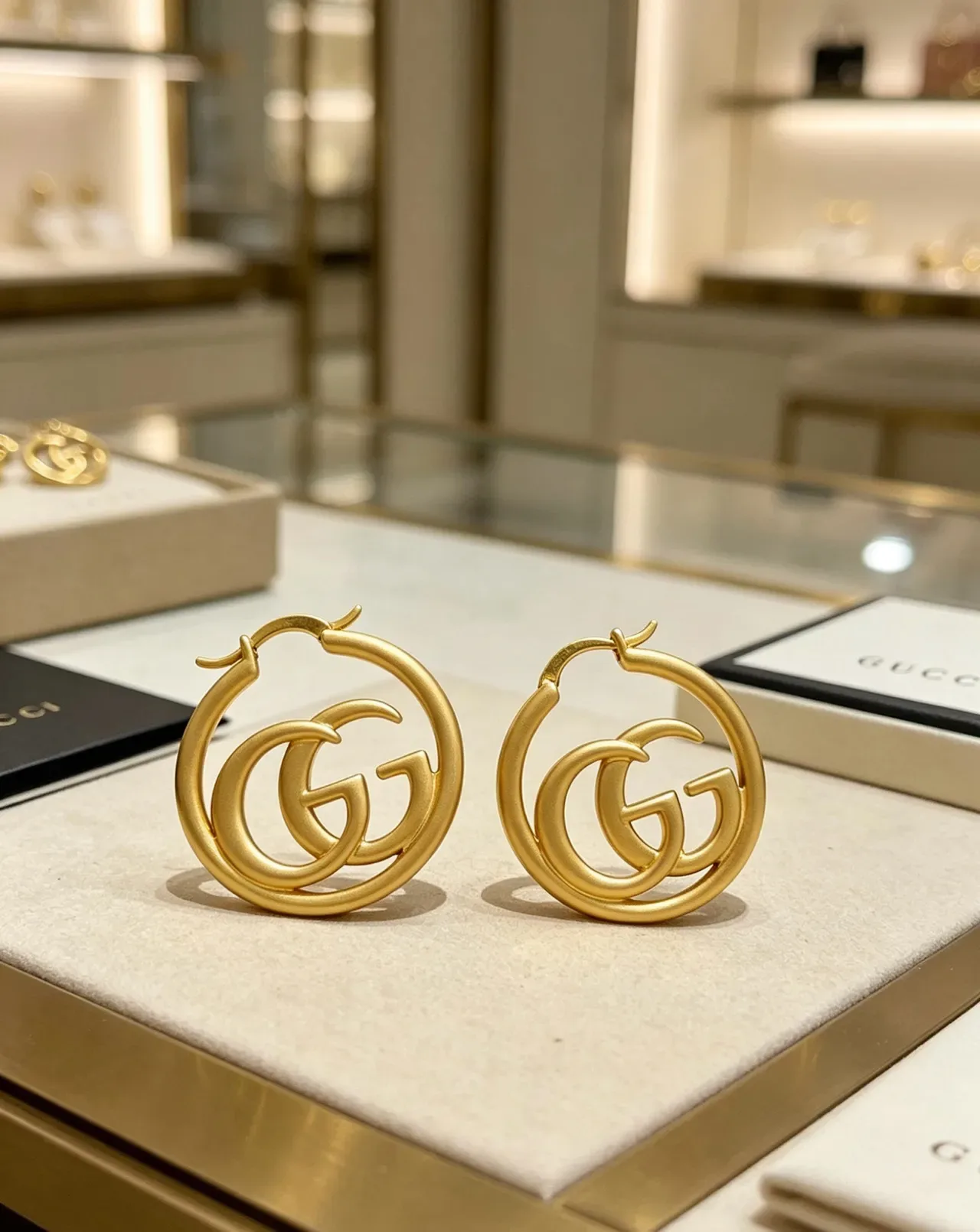 Gucci GG Marmont Gold Matte Interlocking Logo Earrings 7