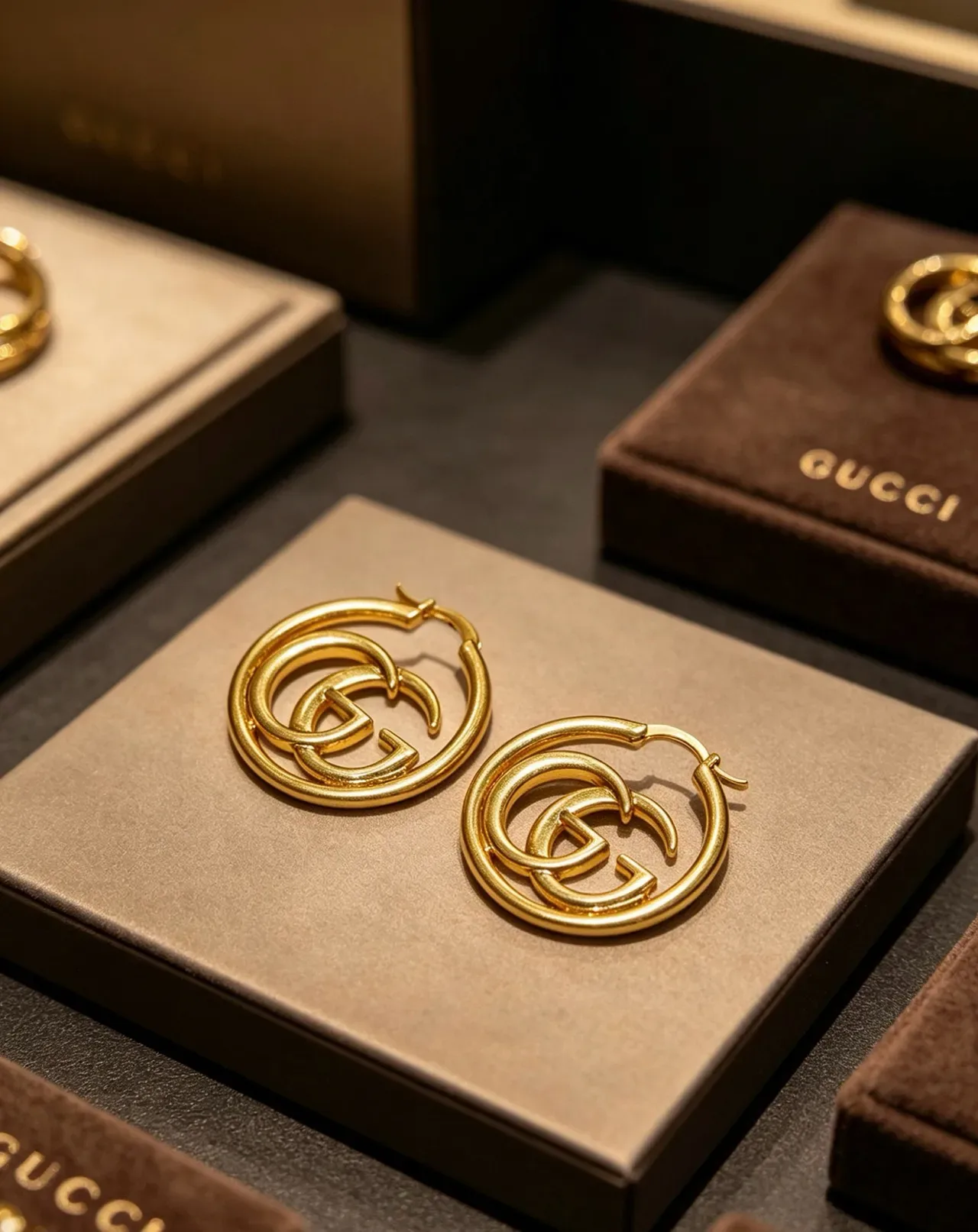 Gucci GG Marmont Gold Matte Interlocking Logo Earrings 9