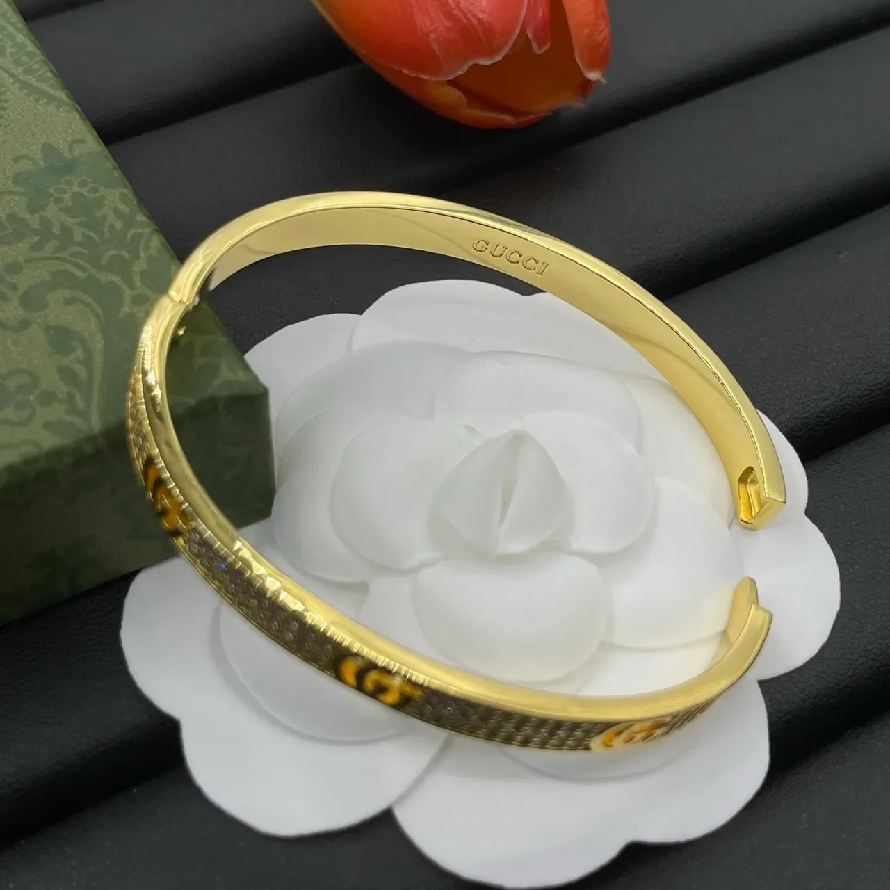 Gucci GG Marmont Gold Silver Pavé Crystal-Encrusted Bracelet 3