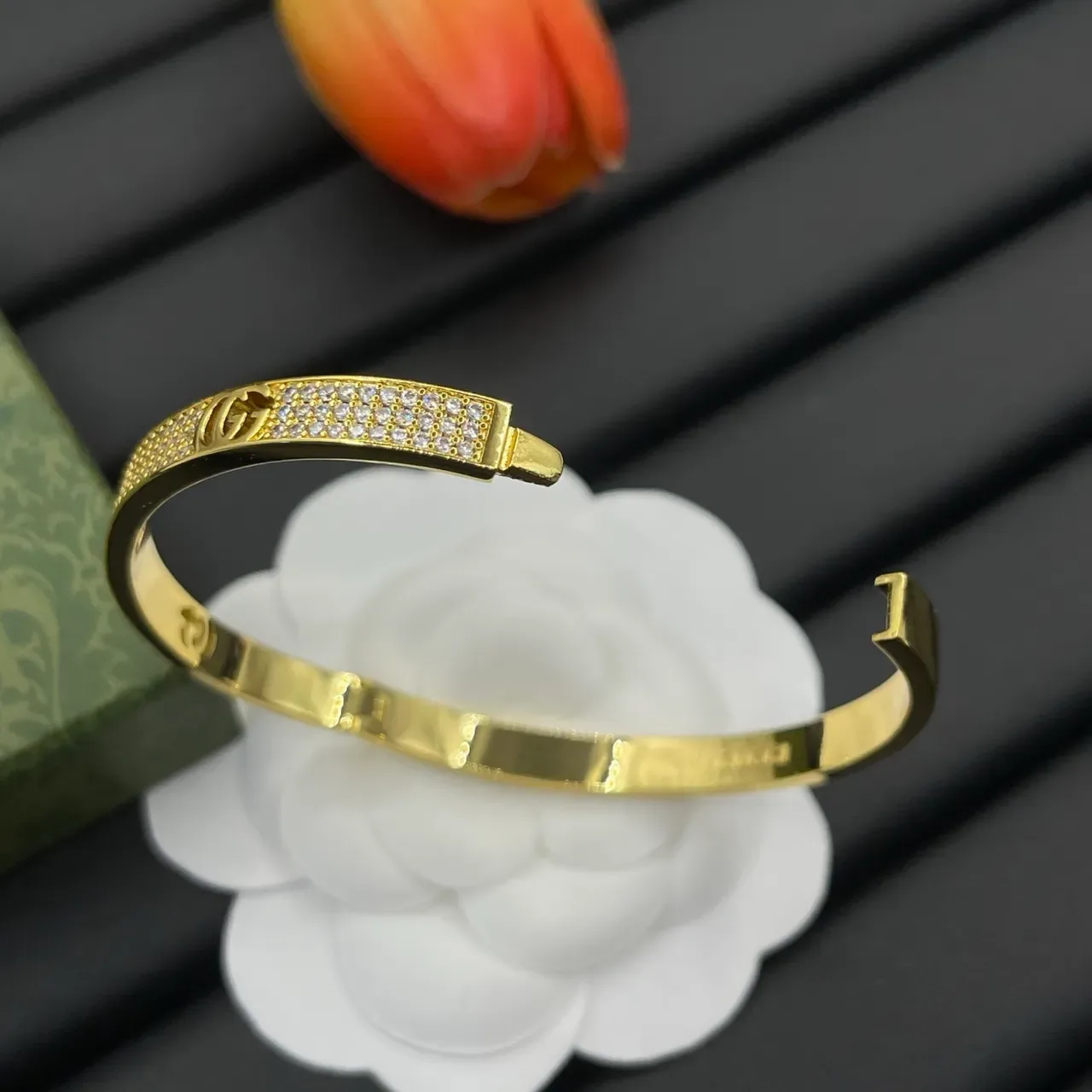 Gucci GG Marmont Gold Silver Pavé Crystal-Encrusted Bracelet 4