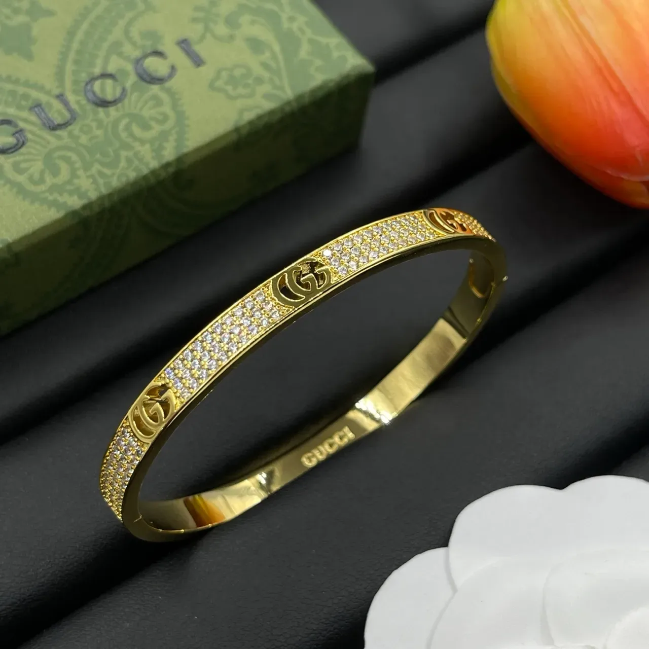 Gucci GG Marmont Gold Silver Pavé Crystal-Encrusted Bracelet 6
