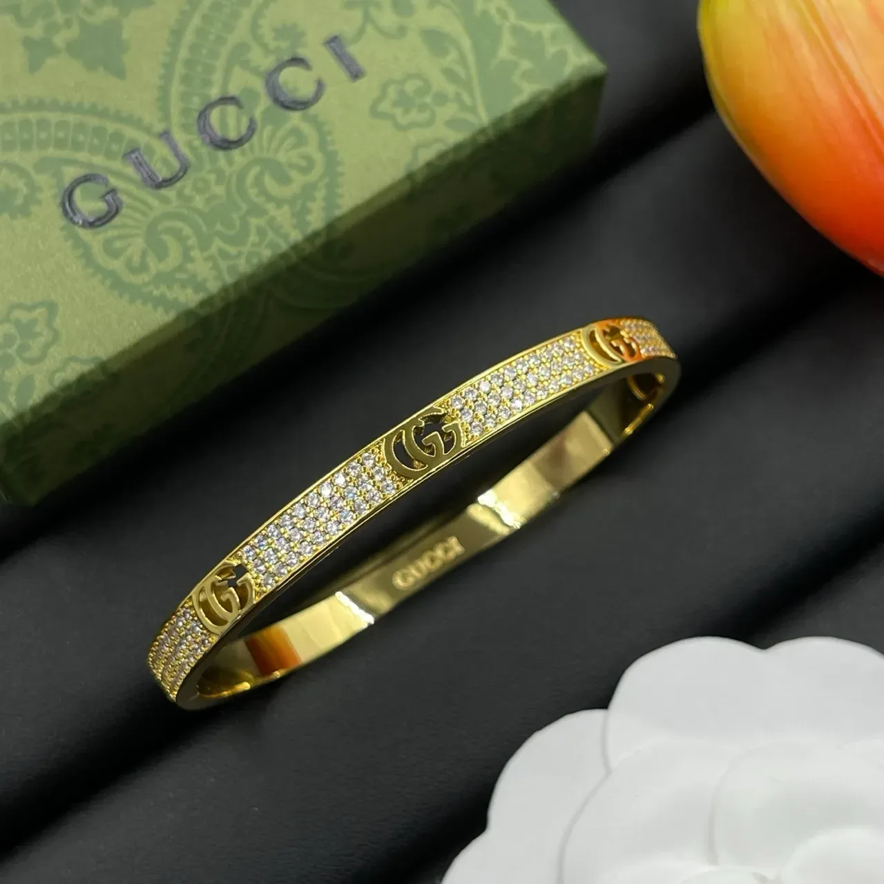 Gucci GG Marmont Gold Silver Pavé Crystal-Encrusted Bracelet 7