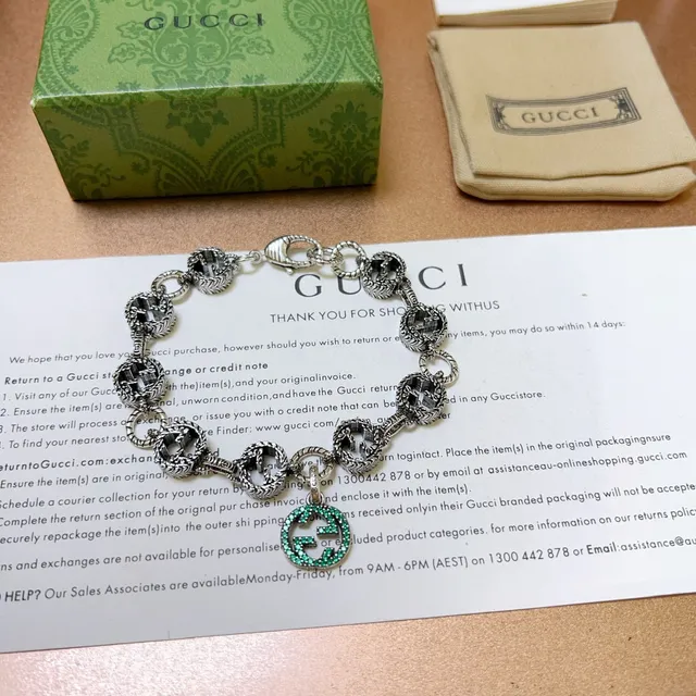 Gucci GG Marmont Green Crystal Interlocking G Bracelet 4