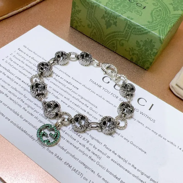 Gucci GG Marmont Green Crystal Interlocking G Bracelet 7